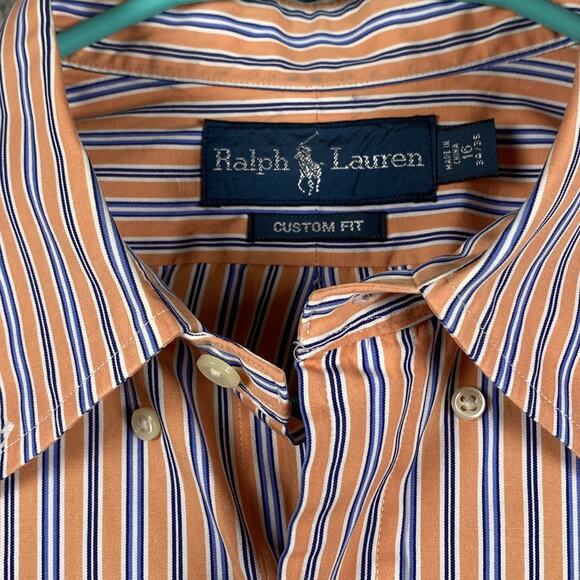 VTG Ralph Lauren Custom Fit Button Down Shirt Men's 16 34/35 Medium Striped - Picture 5 of 12